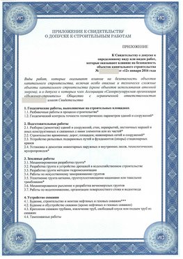 Приложение к свидетельству о допуске к строительным работам Кировград СРО в строительстве